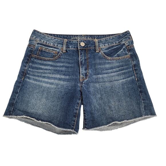 American Eagle‎ Outfitters Distressed Denim Jean Shorts 8 Raw Hem Mid-Rise - Picture 1 of 5